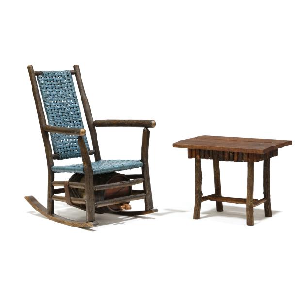 attributed-old-hickory-keg-rocker-and-side-table