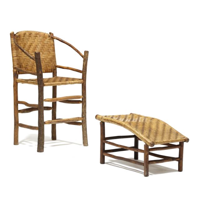 attributed-old-hickory-tall-chair-and-footstool