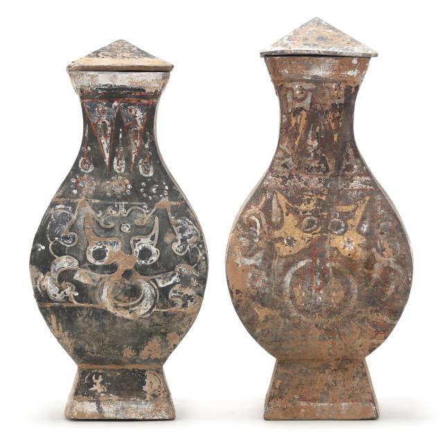a-matched-pair-of-large-chinese-painted-pottery-tomb-jars-with-covers
