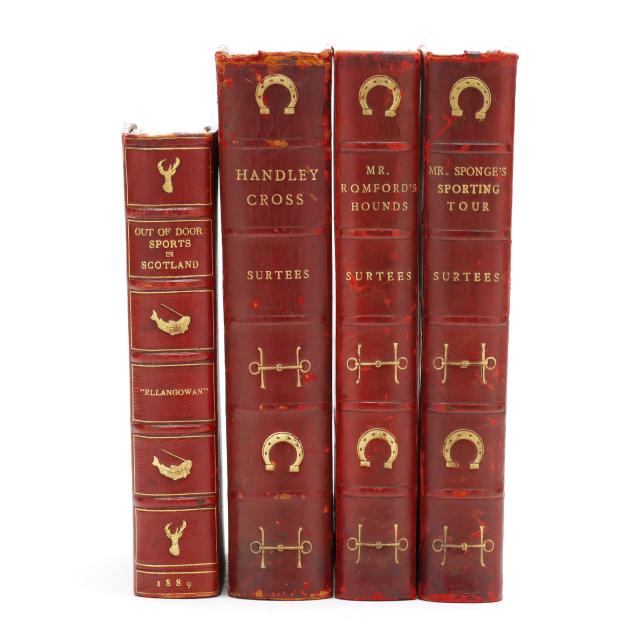 four-leather-bound-sporting-books-including-three-novels-by-surtees