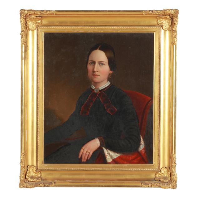 american-school-mid-19th-century-portrait-of-a-woman-with-a-red-ribbon