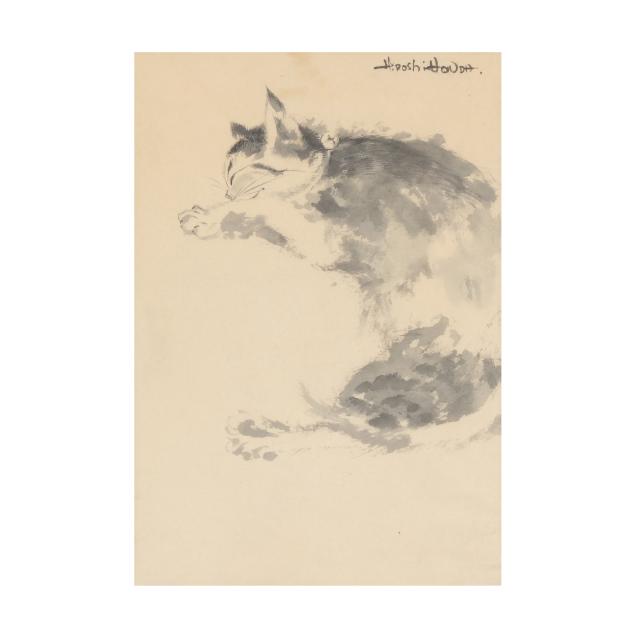 hiroshi-honda-japanese-1910-1970-ink-painting-of-a-sleeping-cat
