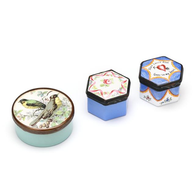 three-bilston-battersea-enamel-pill-boxes