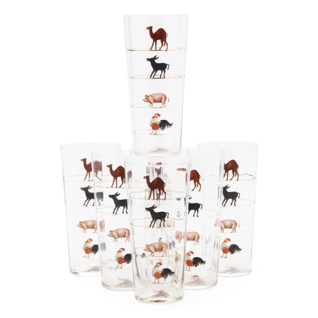 seven-vintage-highball-glasses-with-animals