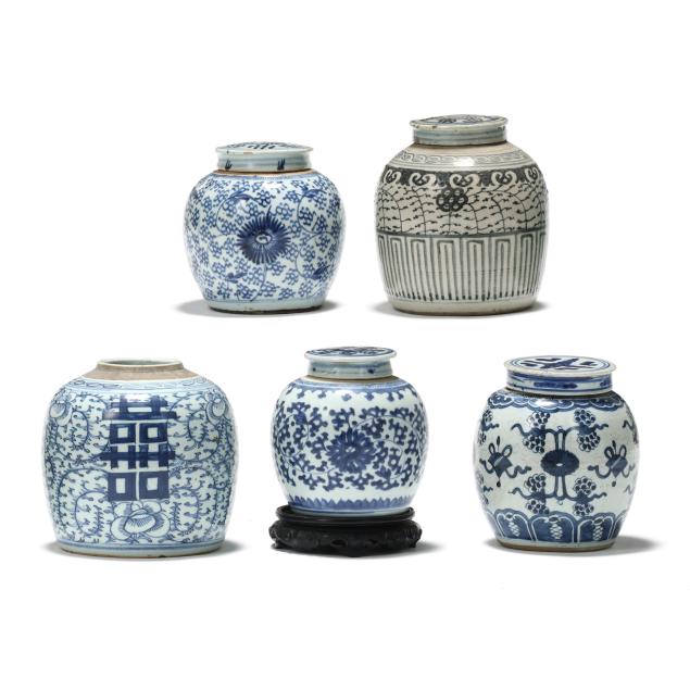 a-group-of-five-chinese-blue-and-white-porcelain-ginger-jars