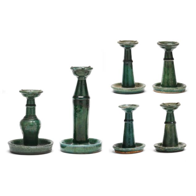six-chinese-green-turquoise-glazed-ceramic-oil-lamps