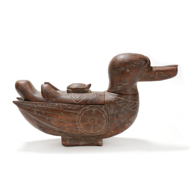 large-southeast-asian-teak-duck-form-box
