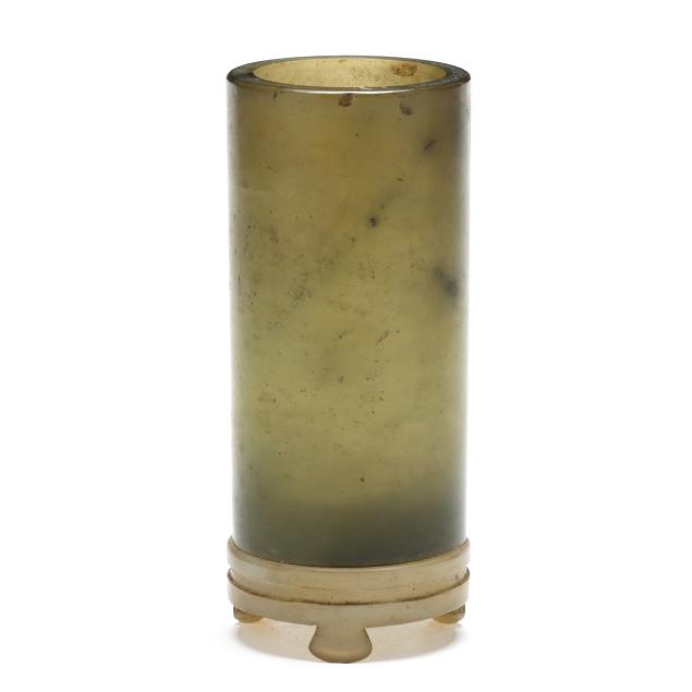 a-chinese-green-hard-stone-cylinder-vase-with-stand