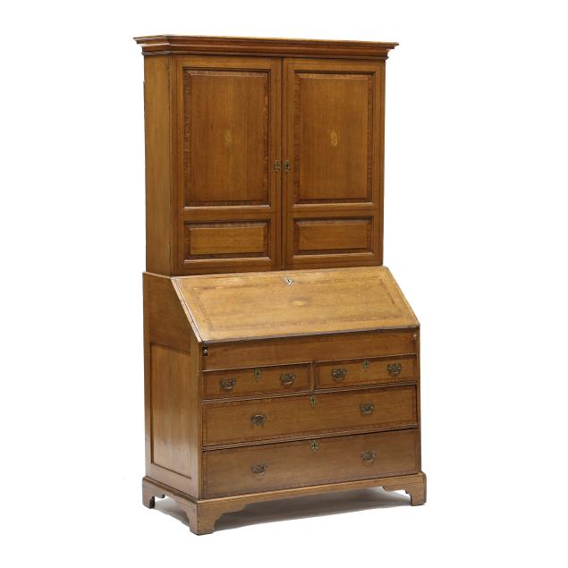 antique-english-inlaid-oak-bureau-bookcase