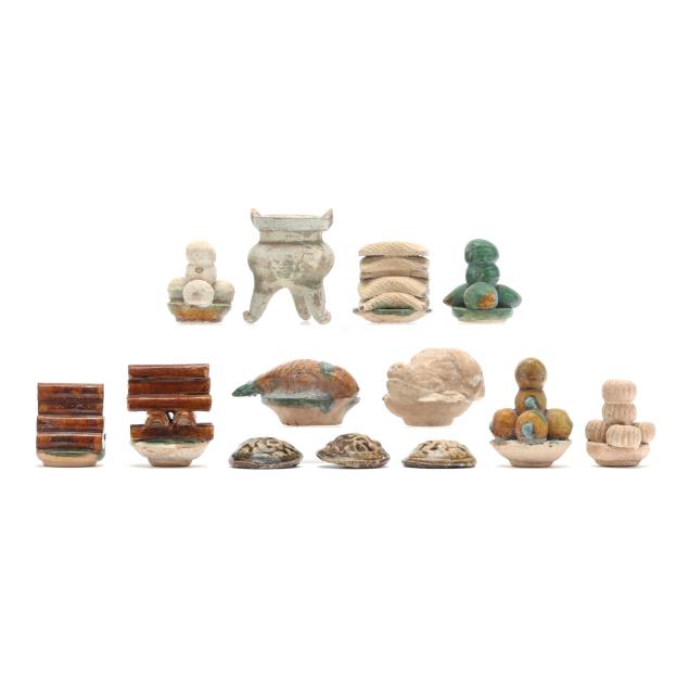 a-group-of-thirteen-13-chinese-pottery-tomb-offering-items