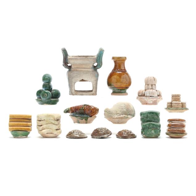 a-group-of-fourteen-14-chinese-pottery-tomb-offering-items