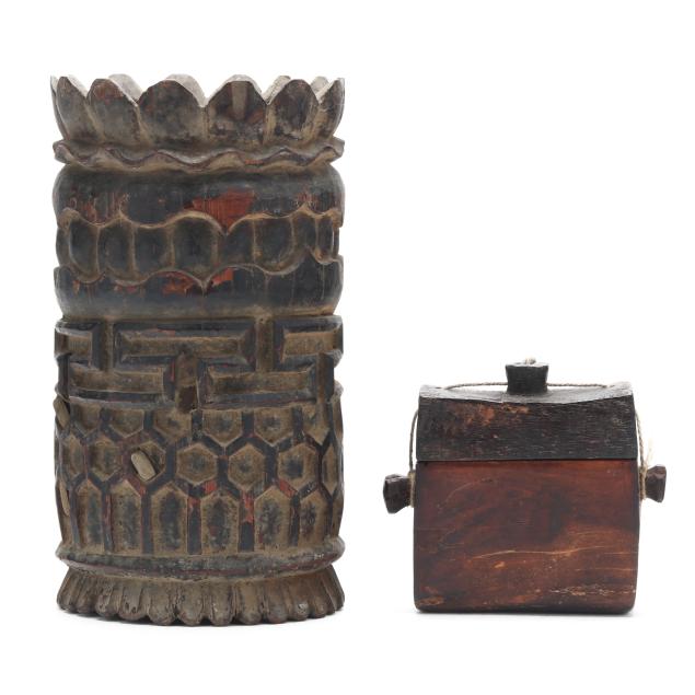 a-southeast-asian-carved-wood-brush-pot-and-carrying-box