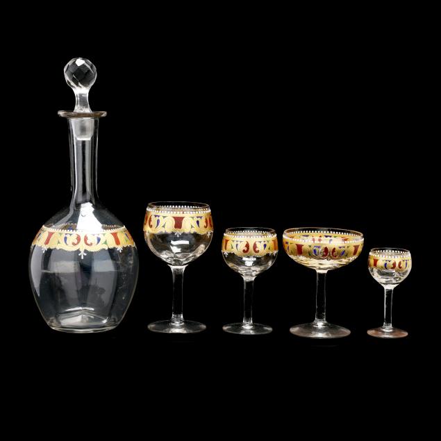 64-pieces-of-fine-vintage-enameled-glass-barware