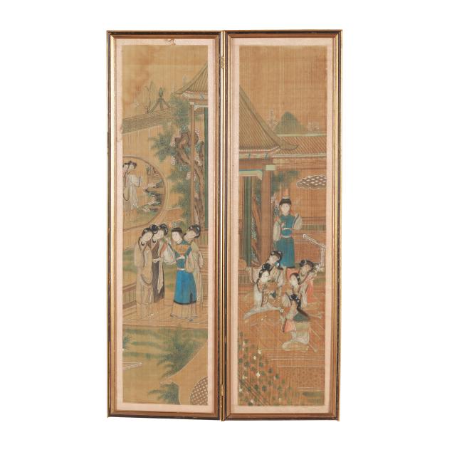 two-framed-chinese-paintings-of-elegant-woman-on-silk