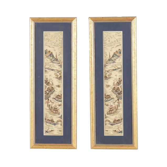 a-pair-of-chinese-silk-embroidered-sleeve-panels-with-pagodas
