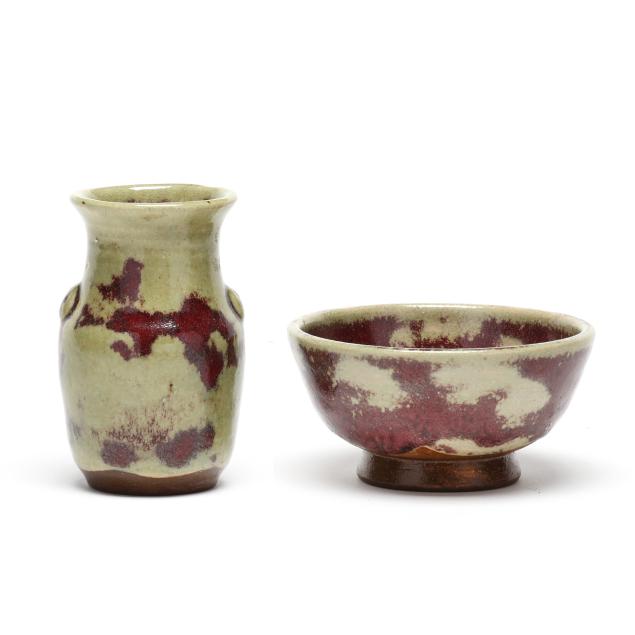 ben-owen-pottery-seagrove-nc-two-green-and-aubergine-glazed-vessels