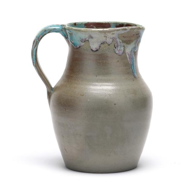 north-state-pottery-second-stamp-sanford-nc-1925-1939-gray-and-chinese-blue-glazed-pitcher