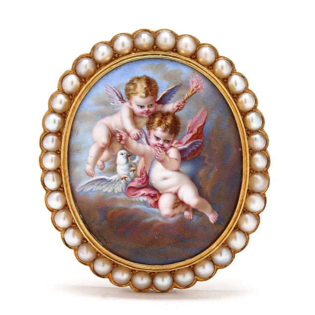 antique-gold-pearl-and-painted-enamel-brooch