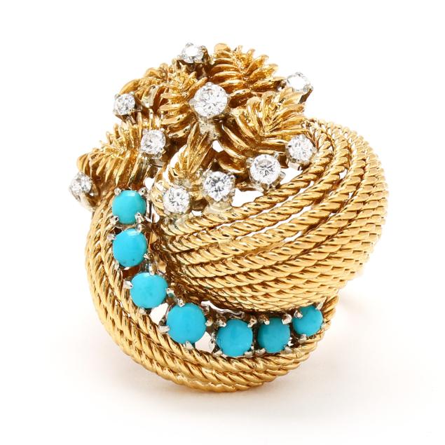 retro-gold-turquoise-and-diamond-knot-motif-ring
