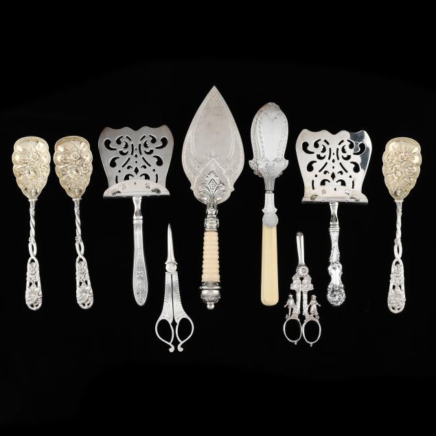 nine-assorted-silver-flatware-servers