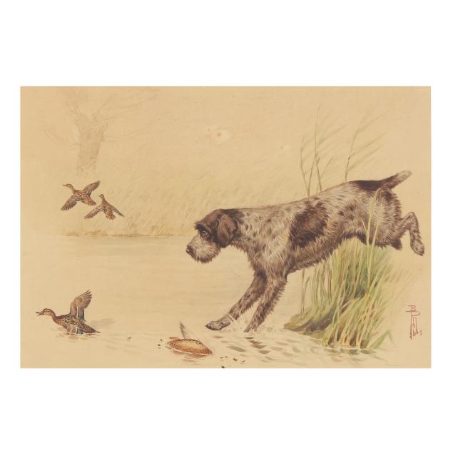 boris-riab-russian-french-1898-1975-german-wirehaired-pointer-with-mallards
