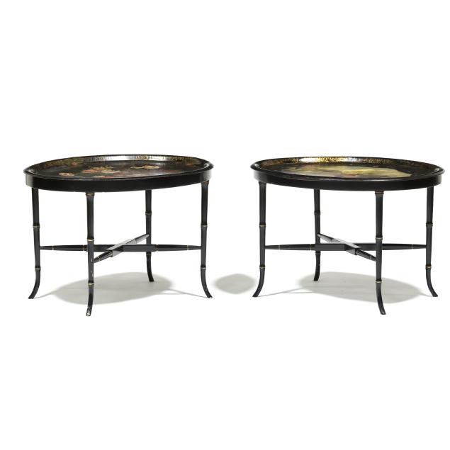 two-vintage-tole-trays-on-stands