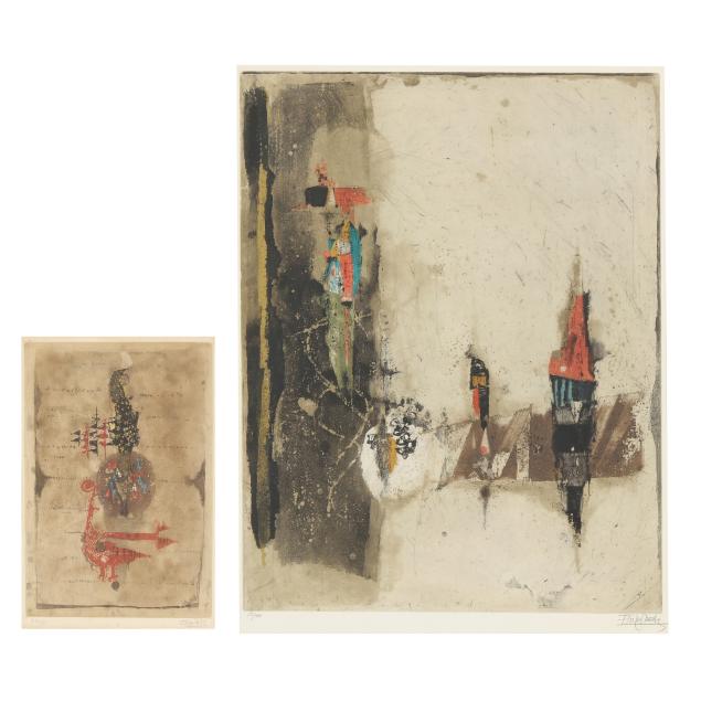 johnny-friedlaender-polish-1912-1992-two-framed-abstract-prints