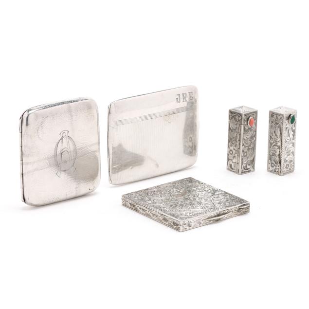 assortment-of-five-silver-compacts-and-cases