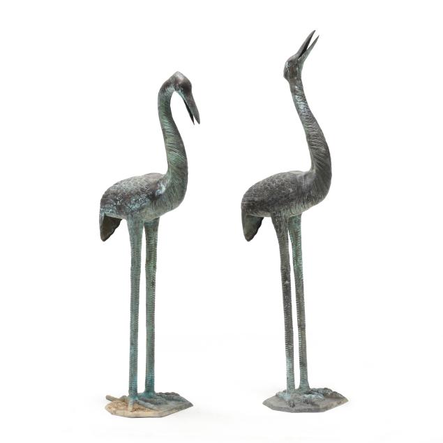 pair-of-patinated-bronze-crane-garden-fountains