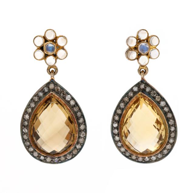 gold-topped-silver-citrine-moonstone-and-diamond-earrings