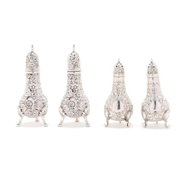 two-pairs-sterling-silver-repousse-salt-and-pepper-shakers