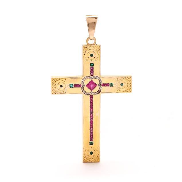 antique-gold-and-gem-set-cross-pendant