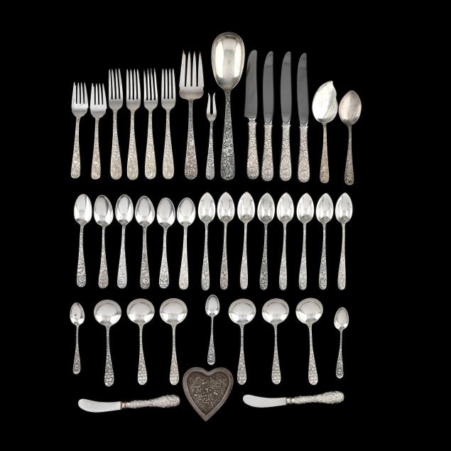 assortment-of-repousse-sterling-silver-flatware-and-heart-dish