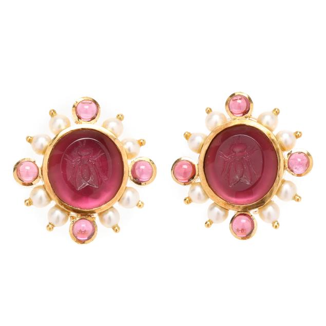 gold-venetian-glass-and-gem-set-intaglio-earrings-elizabeth-locke