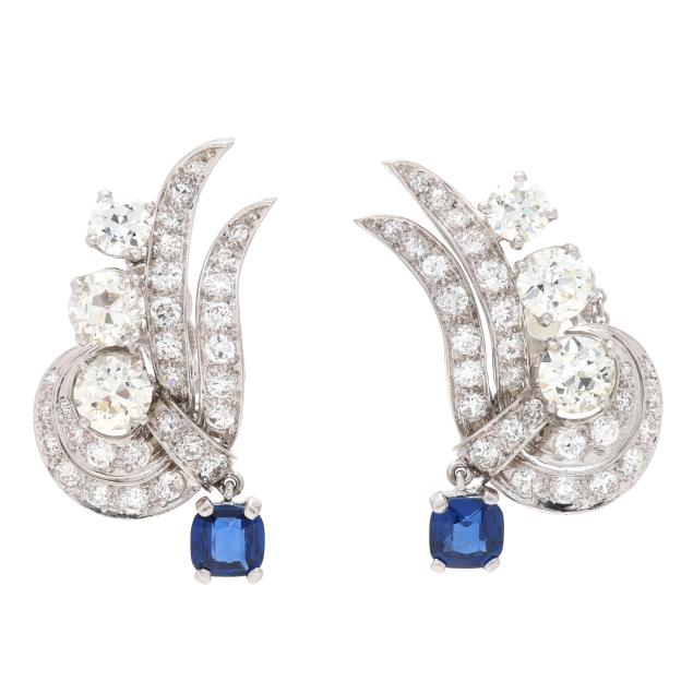 vintage-platinum-diamond-and-sapphire-earrings
