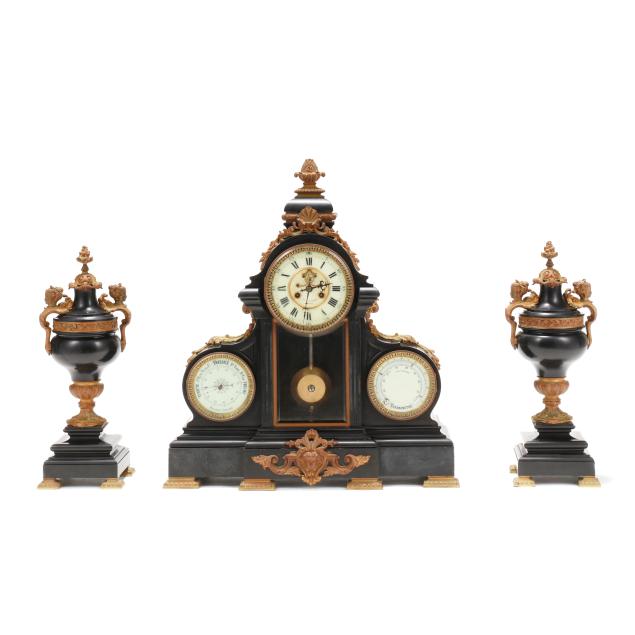 french-ormolu-mounted-slate-triple-dial-mantel-clock-and-garniture