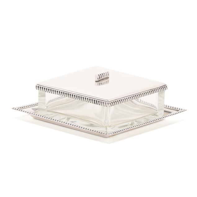 japanese-silver-and-glass-butter-dish-and-under-plate