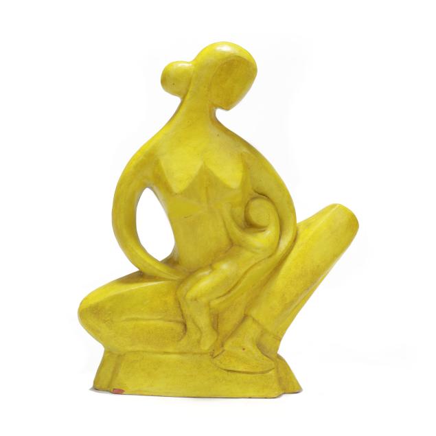 modernist-yellow-glazed-terracotta-sculpture-of-mother-and-child