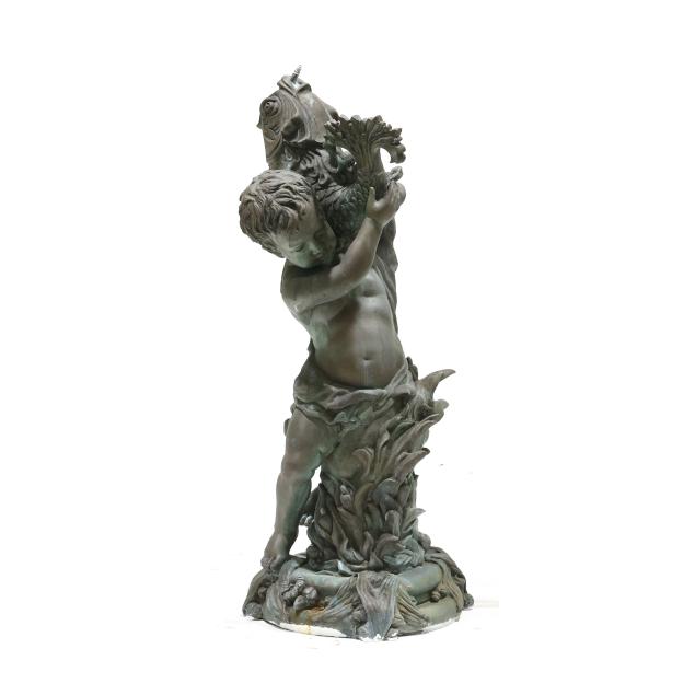 large-neoclassical-style-bronze-fountainhead-statue-of-a-cherub-and-fish