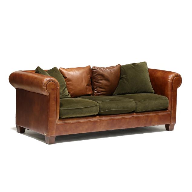 ralph-lauren-leather-and-corduroy-upholstered-sofa