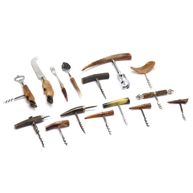collection-of-corkscrews-and-flatware-with-horn-and-hoof-handles