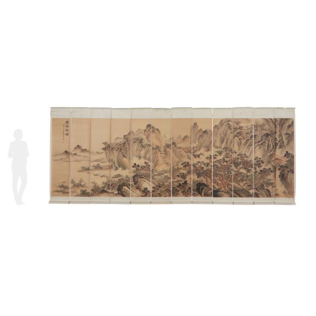 xi-cun-zhu-chinese-1907-1995-a-set-of-twelve-chinese-hanging-scrolls-of-a-mountain-landscape
