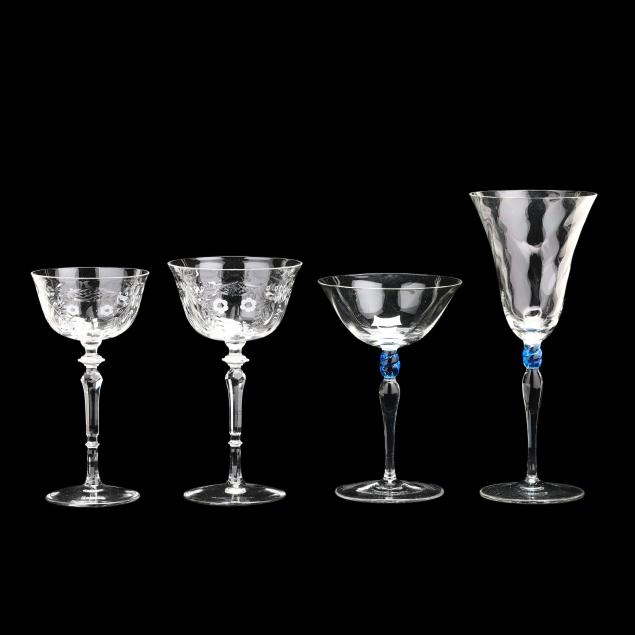 two-partial-sets-of-vintage-glass-stemware