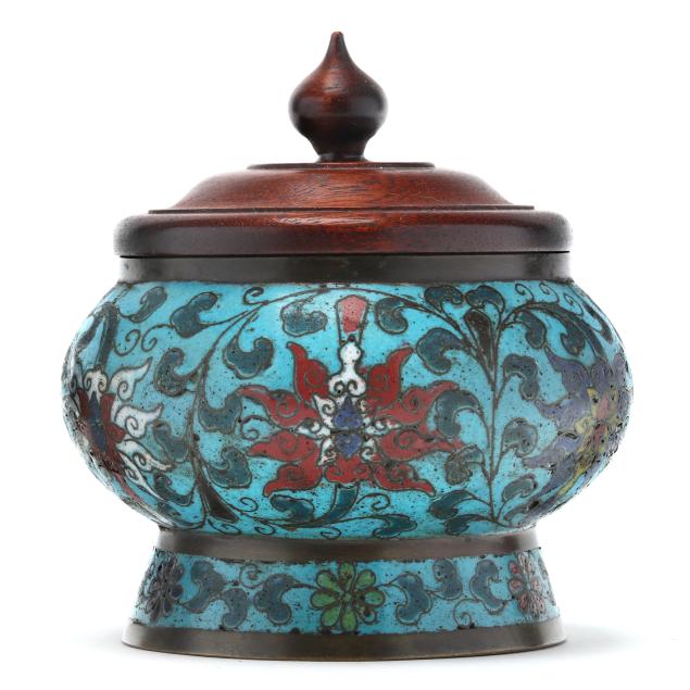 a-chinese-cloisonne-censer-with-wooden-cover