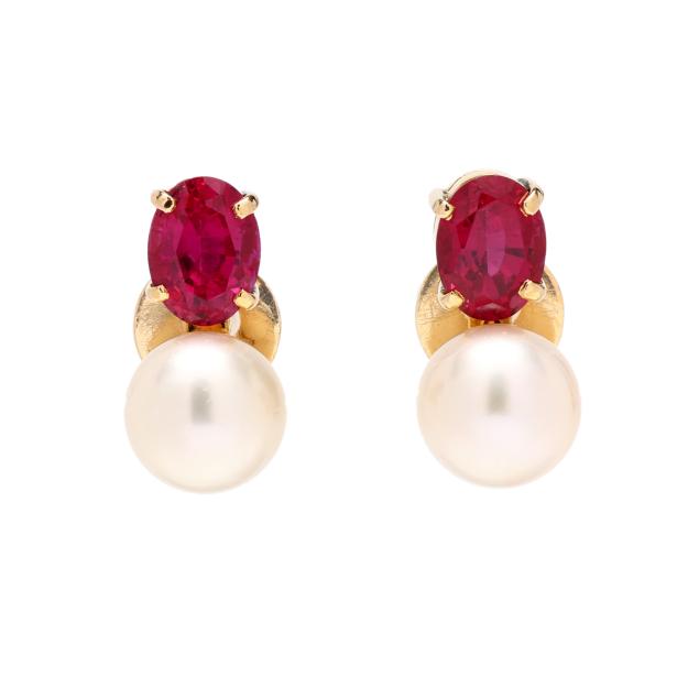 gold-pearl-and-synthetic-ruby-earrings