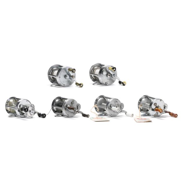 four-pflueger-one-shakespeare-and-one-south-bend-casting-reels