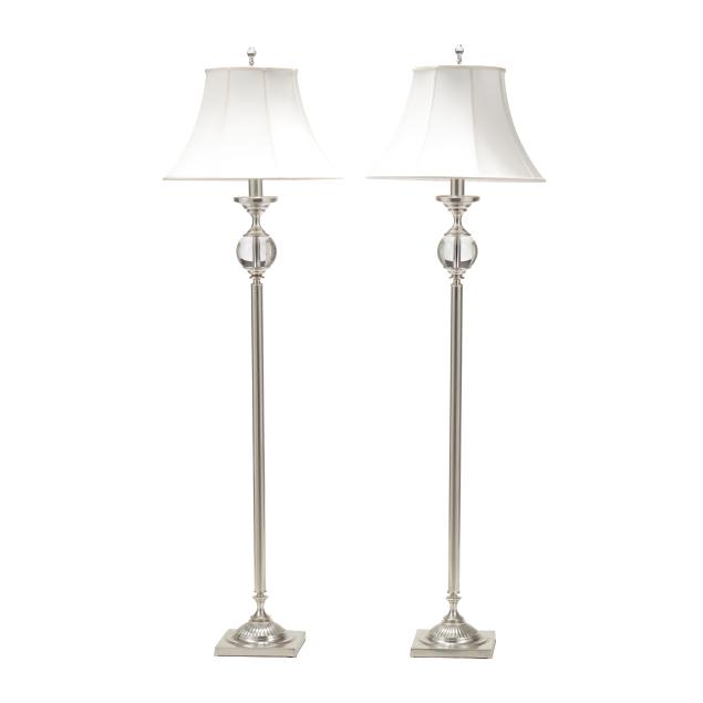 pair-of-restoration-hardware-chrome-and-lucite-floor-lamps-with-shades