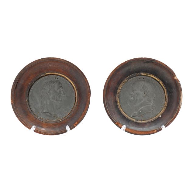 two-framed-grand-tour-cast-lead-portrait-medallions-of-roman-emperors