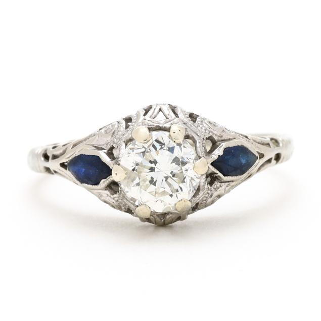 antique-white-gold-diamond-and-sapphire-ring