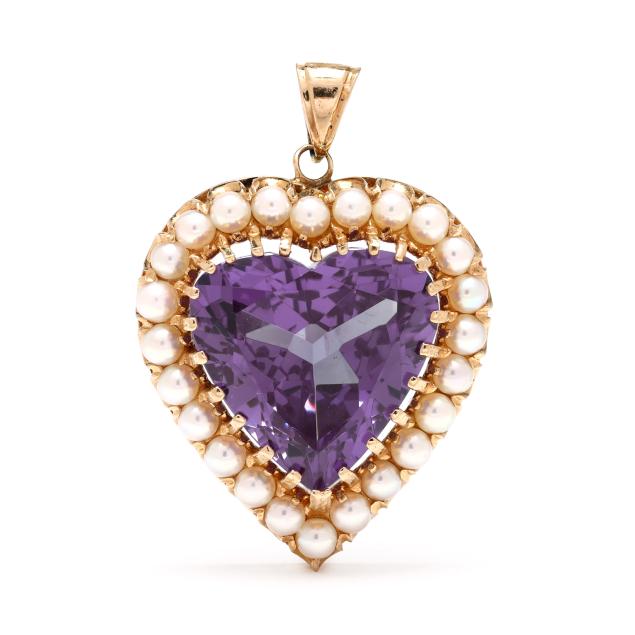 gold-synthetic-sapphire-and-pearl-heart-motif-pendant